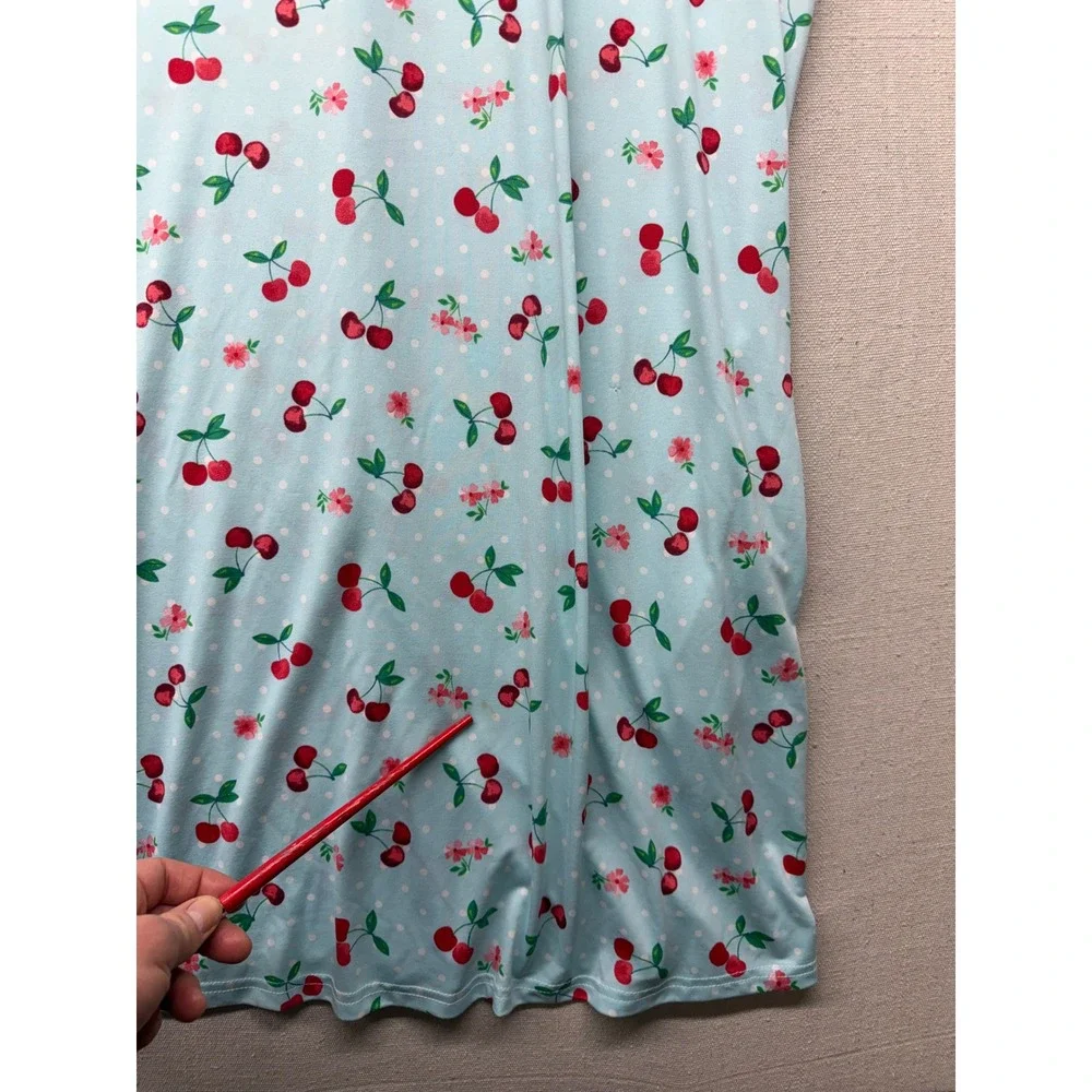 Joyspun Women Plus 2X-3X Cherry Polka Dot Sleep Dress Blue Short Sleeve Pockets - Picture 2 of 9